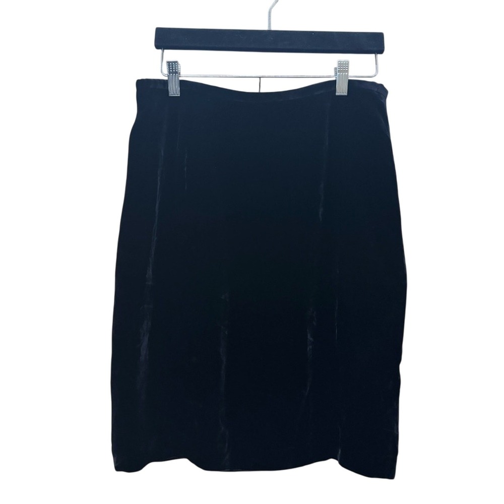 Ann Taylor Black Velvet Midi Skirt Womens 10 Silk Blend Holiday Party Classic